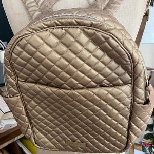 Vera Bradley Quilted Gold Backpack with Paisley Fabric Interior